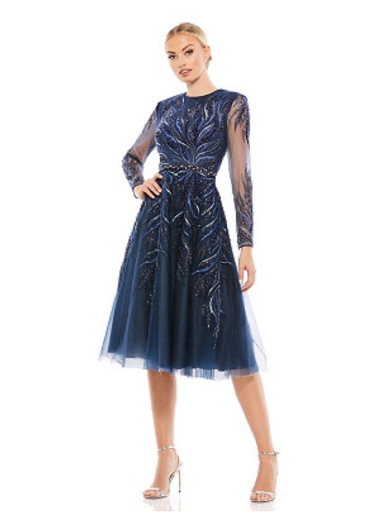 Mac Duggal Dresses & Skirts - Mac Duggal Navy Beaded Tulle Midi Dress